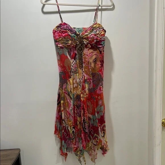 Ruched Pink and Red Cocktail Dress - Picture 1 of 8